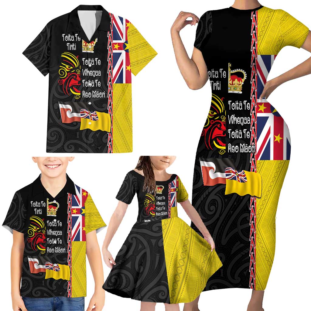 Aotearoa and Niue Toitu Te Tiriti Family Matching Short Sleeve Bodycon Dress and Hawaiian Shirt Honour the Treaty - Fight Together Stand Together LT03 - Polynesian Pride