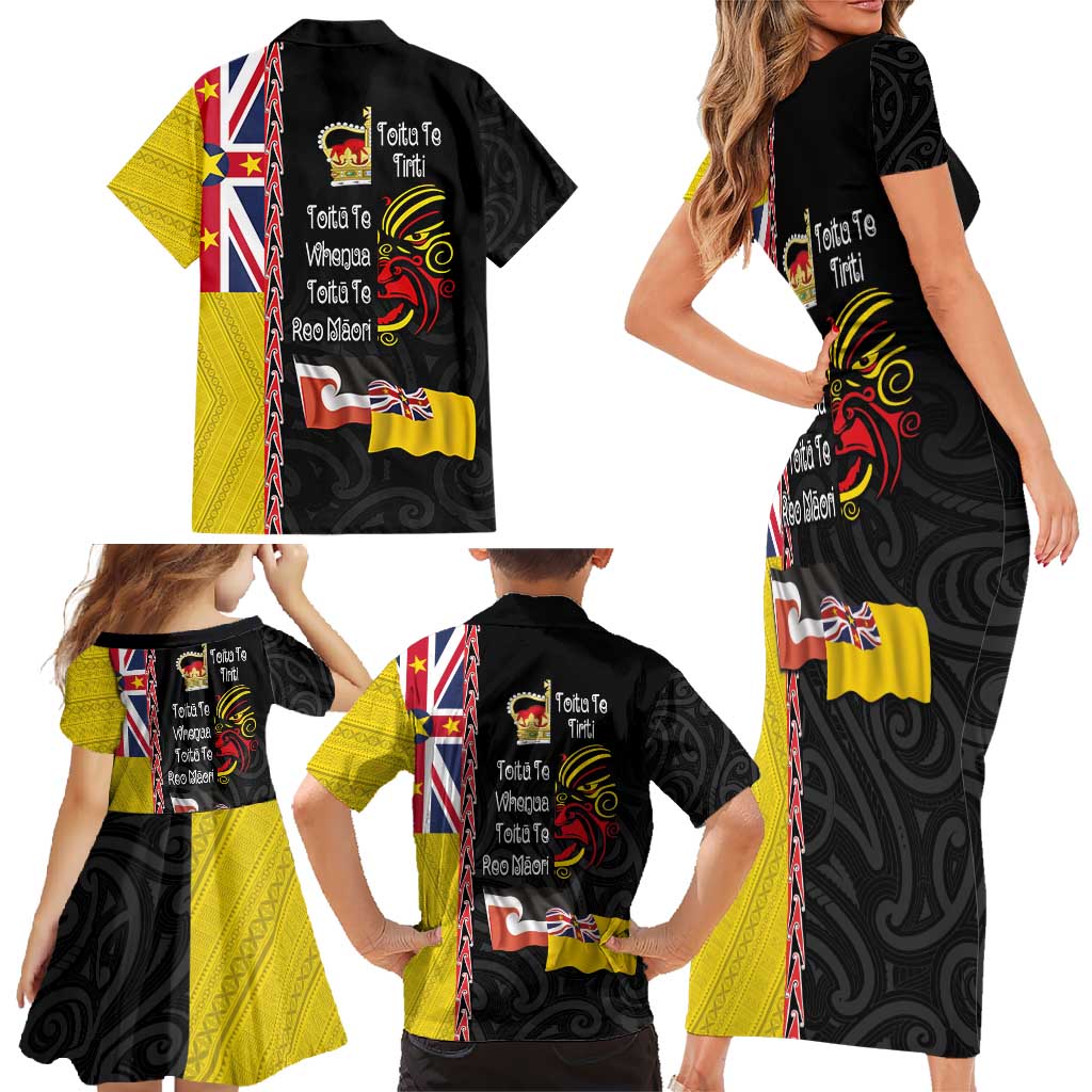 Aotearoa and Niue Toitu Te Tiriti Family Matching Short Sleeve Bodycon Dress and Hawaiian Shirt Honour the Treaty - Fight Together Stand Together LT03 - Polynesian Pride