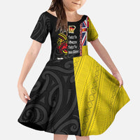 Aotearoa and Niue Toitu Te Tiriti Family Matching Tank Maxi Dress and Hawaiian Shirt Honour the Treaty - Fight Together Stand Together LT03 Daughter's Dress Black - Polynesian Pride