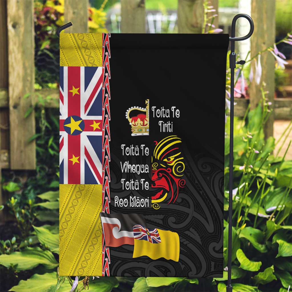 Aotearoa and Niue Toitu Te Tiriti Garden Flag Honour the Treaty - Fight Together Stand Together LT03 Garden Flag Black - Polynesian Pride