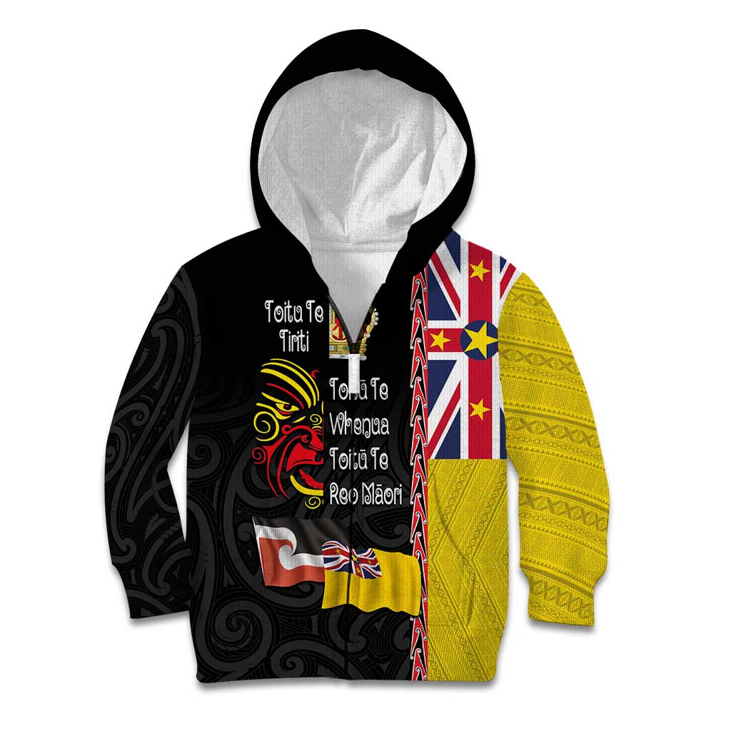 Aotearoa and Niue Toitu Te Tiriti Kid Hoodie Honour the Treaty - Fight Together Stand Together LT03 Zip Hoodie Black - Polynesian Pride