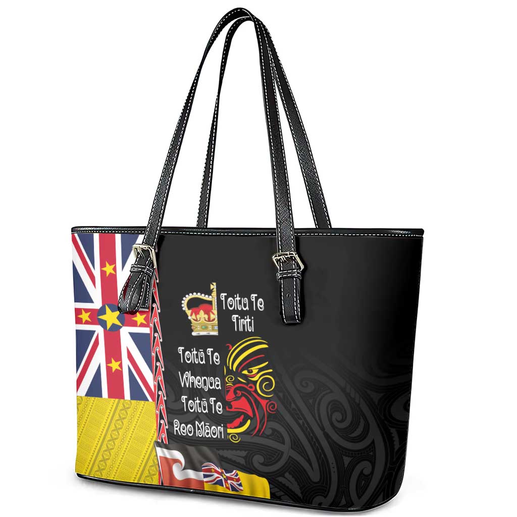 Aotearoa and Niue Toitu Te Tiriti Leather Tote Bag Honour the Treaty - Fight Together Stand Together LT03 - Polynesian Pride