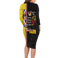 Aotearoa and Niue Toitu Te Tiriti Long Sleeve Bodycon Dress Honour the Treaty - Fight Together Stand Together LT03 - Polynesian Pride