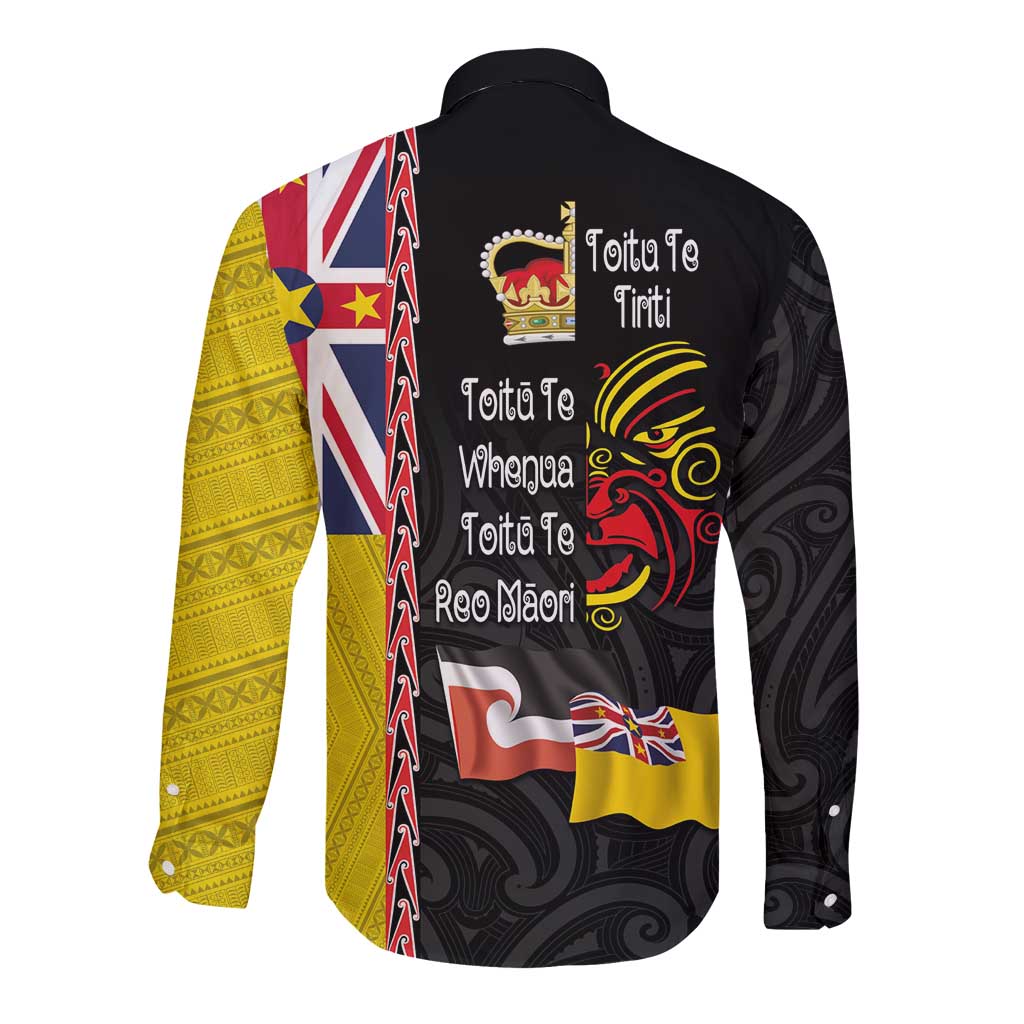Aotearoa and Niue Toitu Te Tiriti Long Sleeve Button Shirt Honour the Treaty - Fight Together Stand Together LT03 - Polynesian Pride