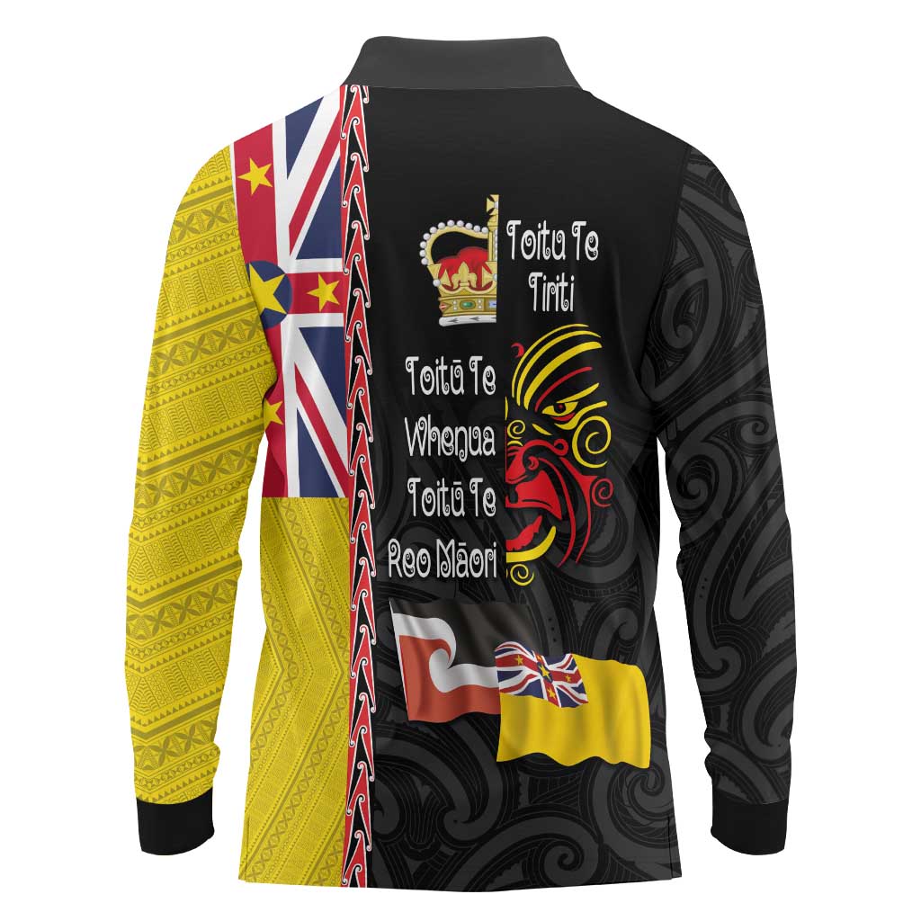 Aotearoa and Niue Toitu Te Tiriti Long Sleeve Polo Shirt Honour the Treaty - Fight Together Stand Together LT03 - Polynesian Pride