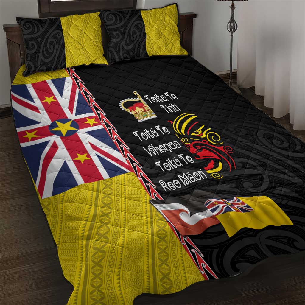 Aotearoa and Niue Toitu Te Tiriti Quilt Bed Set Honour the Treaty - Fight Together Stand Together LT03 Black - Polynesian Pride