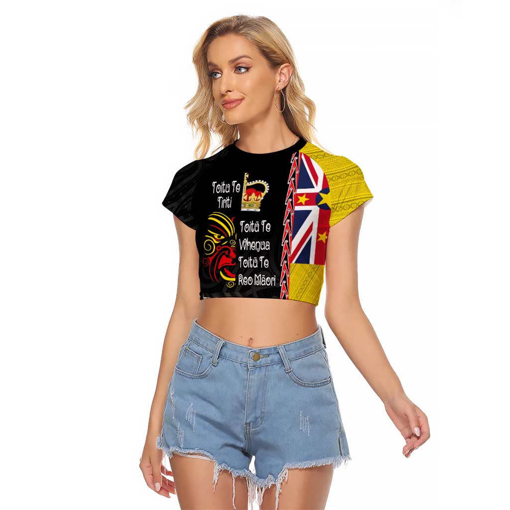 Aotearoa and Niue Toitu Te Tiriti Raglan Cropped T Shirt Honour the Treaty - Fight Together Stand Together