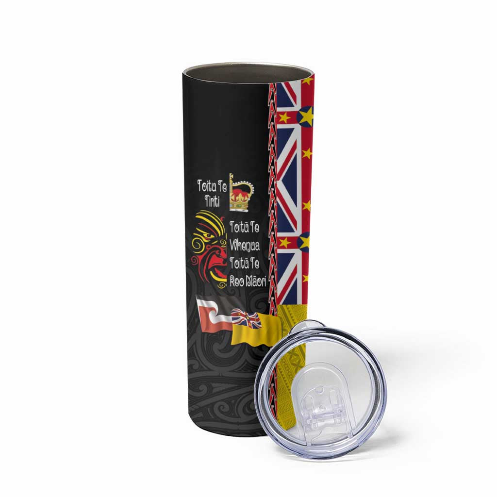 Aotearoa and Niue Toitu Te Tiriti Skinny Tumbler Honour the Treaty - Fight Together Stand Together LT03 - Polynesian Pride