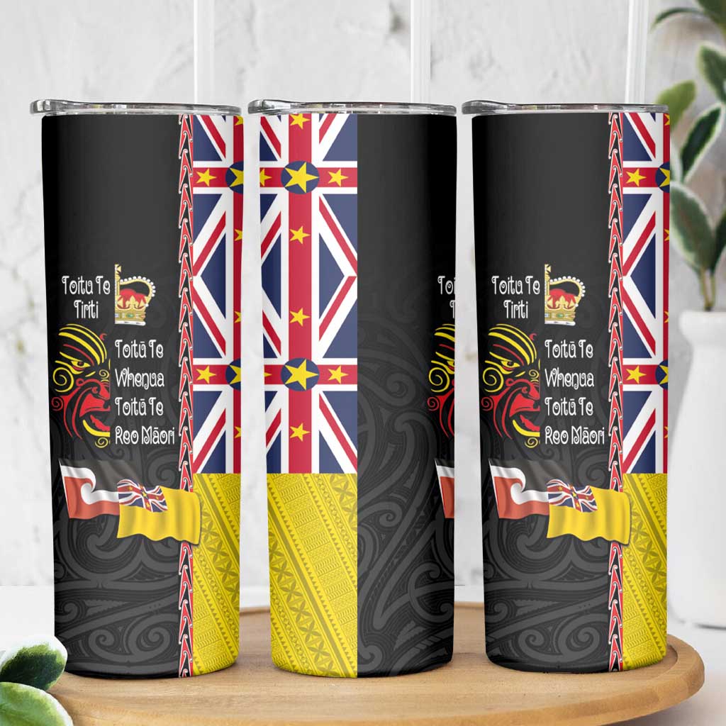 Aotearoa and Niue Toitu Te Tiriti Skinny Tumbler Honour the Treaty - Fight Together Stand Together LT03 - Polynesian Pride