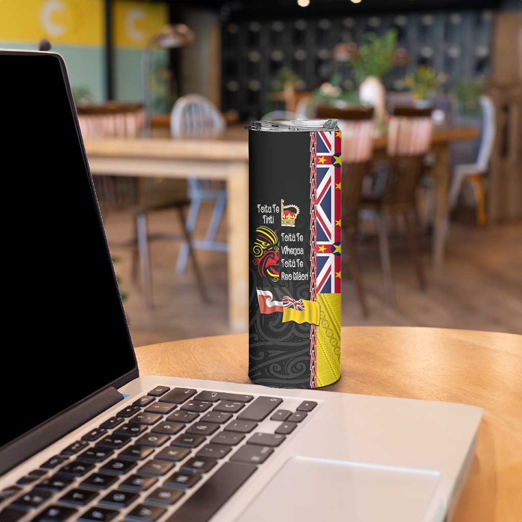 Aotearoa and Niue Toitu Te Tiriti Skinny Tumbler Honour the Treaty - Fight Together Stand Together LT03 - Polynesian Pride