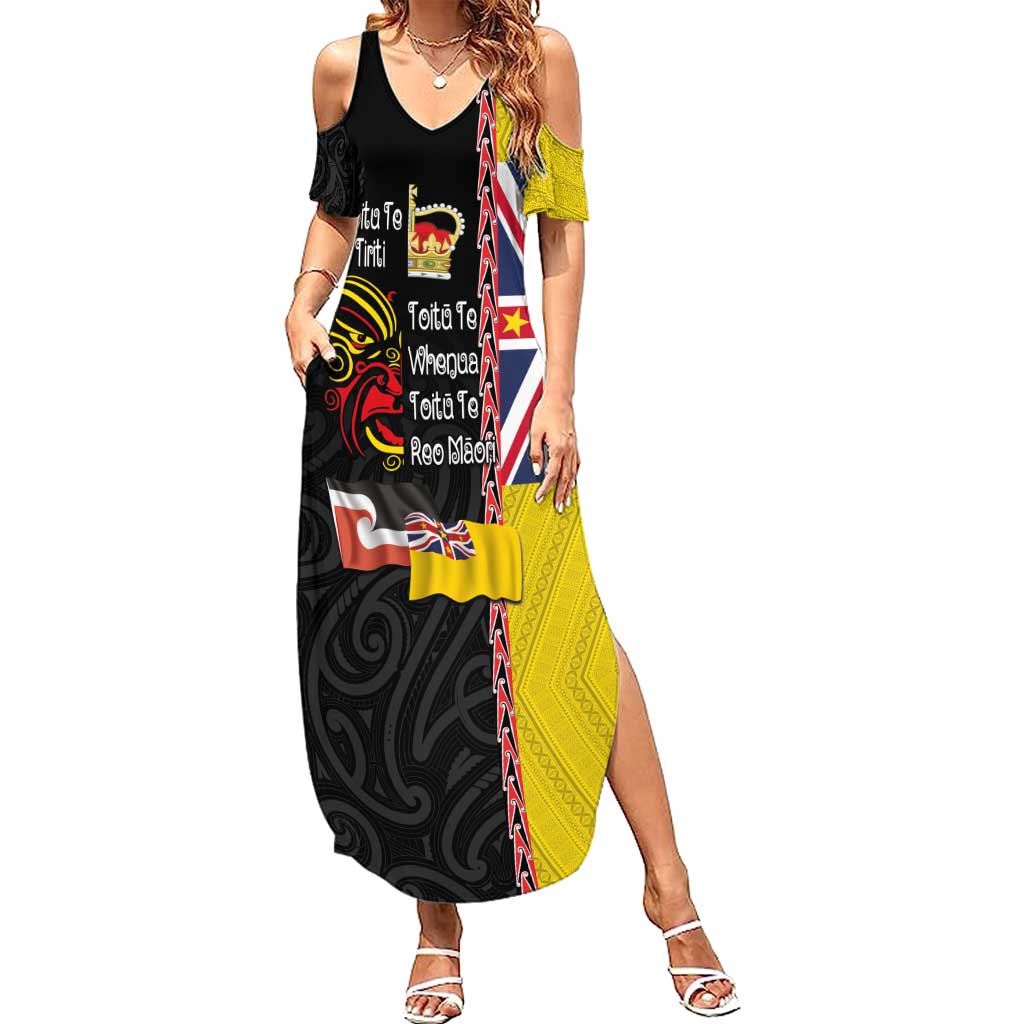 Aotearoa and Niue Toitu Te Tiriti Summer Maxi Dress Honour the Treaty - Fight Together Stand Together LT03 Women Black - Polynesian Pride