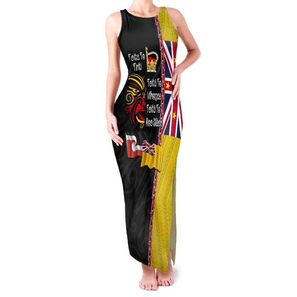Aotearoa and Niue Toitu Te Tiriti Tank Maxi Dress Honour the Treaty - Fight Together Stand Together LT03 Women Black - Polynesian Pride