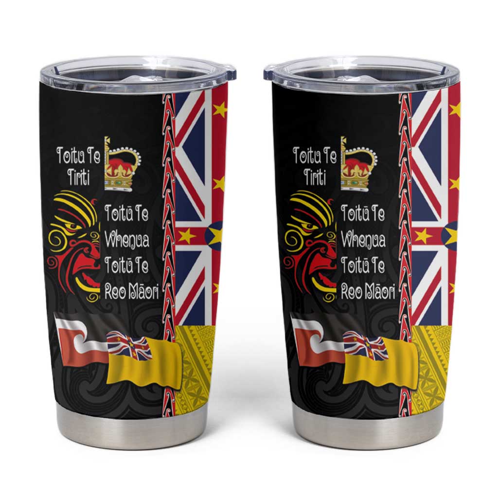 Aotearoa and Niue Toitu Te Tiriti Tumbler Cup Honour the Treaty - Fight Together Stand Together LT03 Black - Polynesian Pride