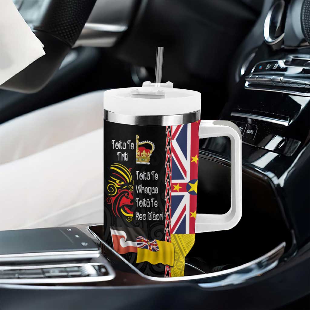 Aotearoa and Niue Toitu Te Tiriti Tumbler With Handle Honour the Treaty - Fight Together Stand Together LT03 - Polynesian Pride