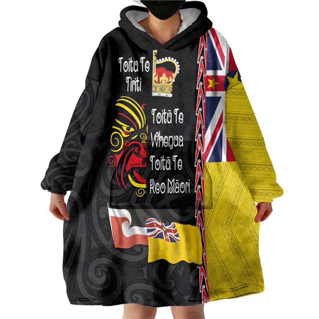 Aotearoa and Niue Toitu Te Tiriti Wearable Blanket Hoodie Honour the Treaty - Fight Together Stand Together LT03 - Polynesian Pride