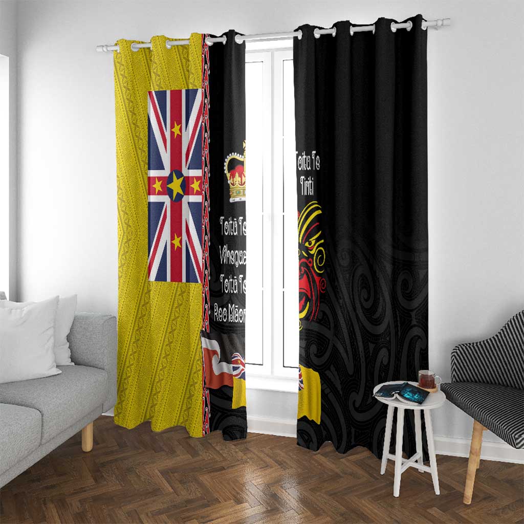 Aotearoa and Niue Toitu Te Tiriti Window Curtain Honour the Treaty - Fight Together Stand Together LT03 With Grommets Black - Polynesian Pride