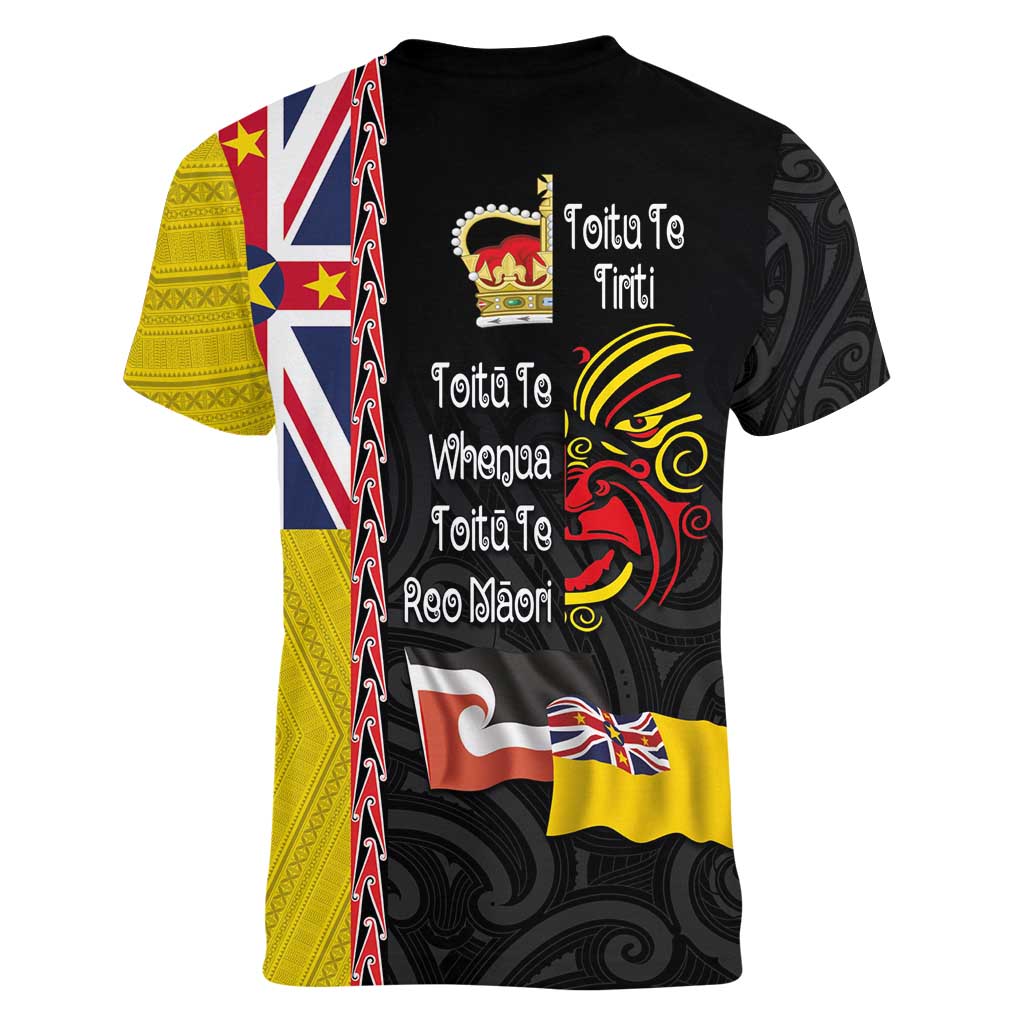 Aotearoa and Niue Toitu Te Tiriti Women V-Neck T-Shirt Honour the Treaty - Fight Together Stand Together LT03 - Polynesian Pride