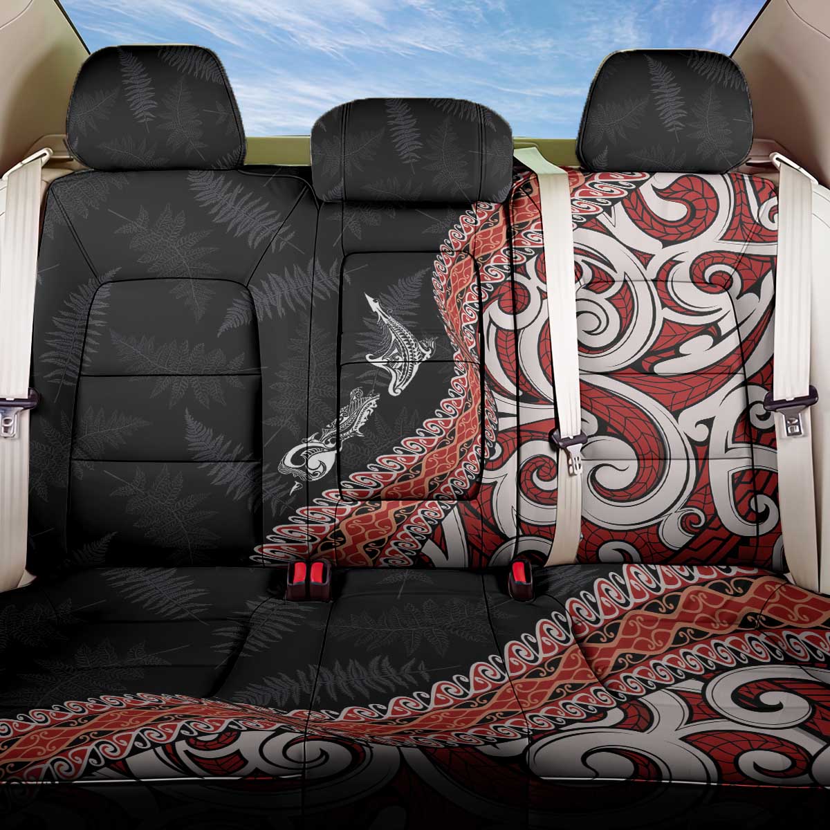 Aotearoa Maori Stylized Koru - Silver Ferns Back Car Seat Cover LT03 One Size Red - Polynesian Pride