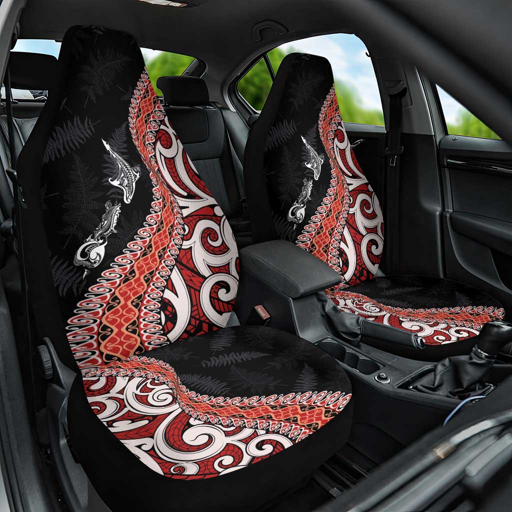 Aotearoa Maori Stylized Koru - Silver Ferns Car Seat Cover LT03 One Size Red - Polynesian Pride