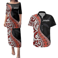 Aotearoa Maori Stylized Koru - Silver Ferns Couples Matching Puletasi and Hawaiian Shirt