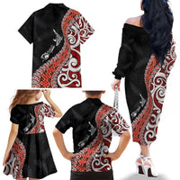 Aotearoa Maori Stylized Koru - Silver Ferns Family Matching Off The Shoulder Long Sleeve Dress and Hawaiian Shirt LT03 - Polynesian Pride