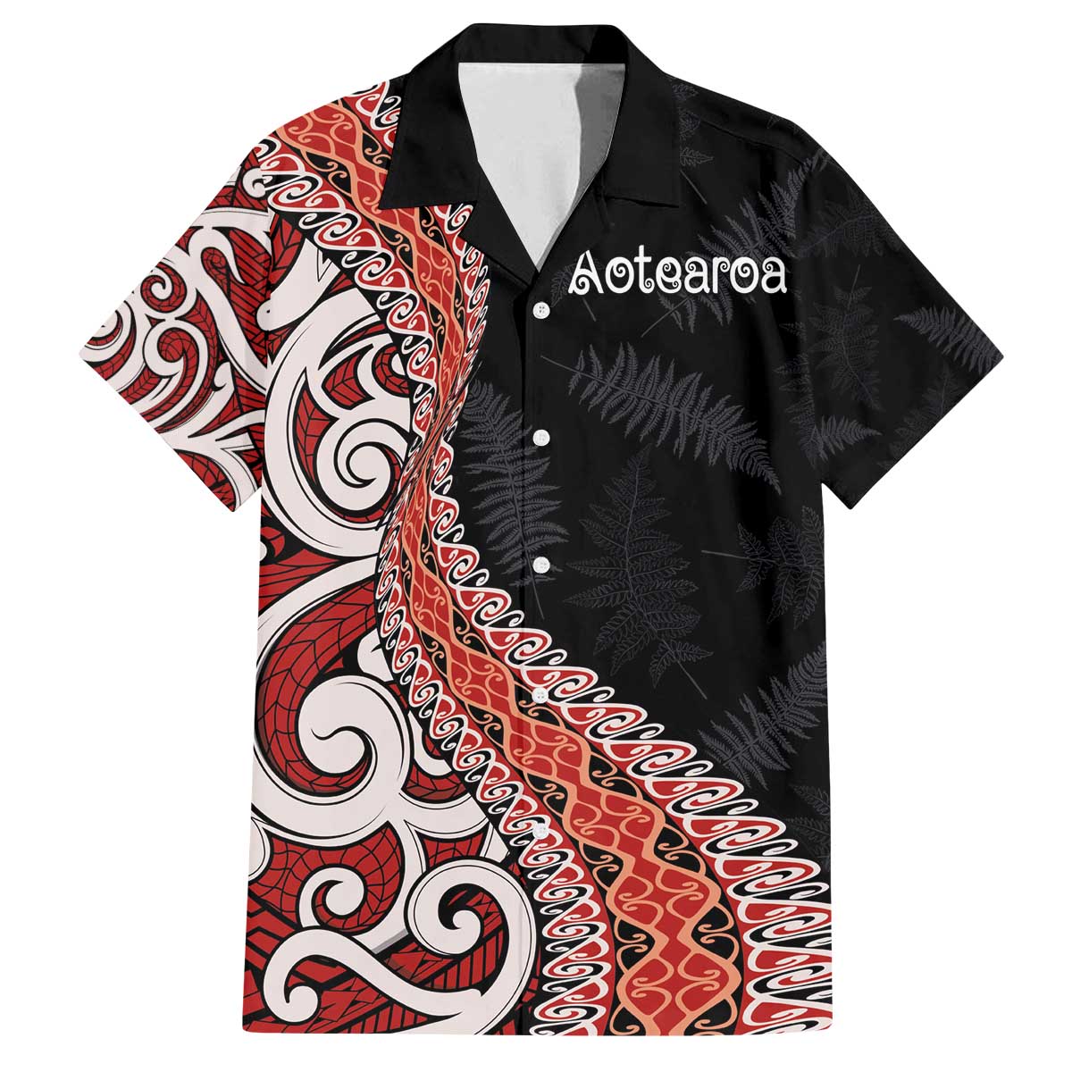 Aotearoa Maori Stylized Koru - Silver Ferns Family Matching Off The Shoulder Long Sleeve Dress and Hawaiian Shirt LT03 Dad's Shirt - Short Sleeve Red - Polynesian Pride