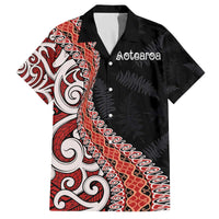 Aotearoa Maori Stylized Koru - Silver Ferns Family Matching Off The Shoulder Long Sleeve Dress and Hawaiian Shirt LT03 Dad's Shirt - Short Sleeve Red - Polynesian Pride