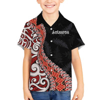 Aotearoa Maori Stylized Koru - Silver Ferns Family Matching Off The Shoulder Long Sleeve Dress and Hawaiian Shirt LT03 Son's Shirt Red - Polynesian Pride