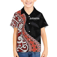 Aotearoa Maori Stylized Koru - Silver Ferns Family Matching Off Shoulder Short Dress and Hawaiian Shirt