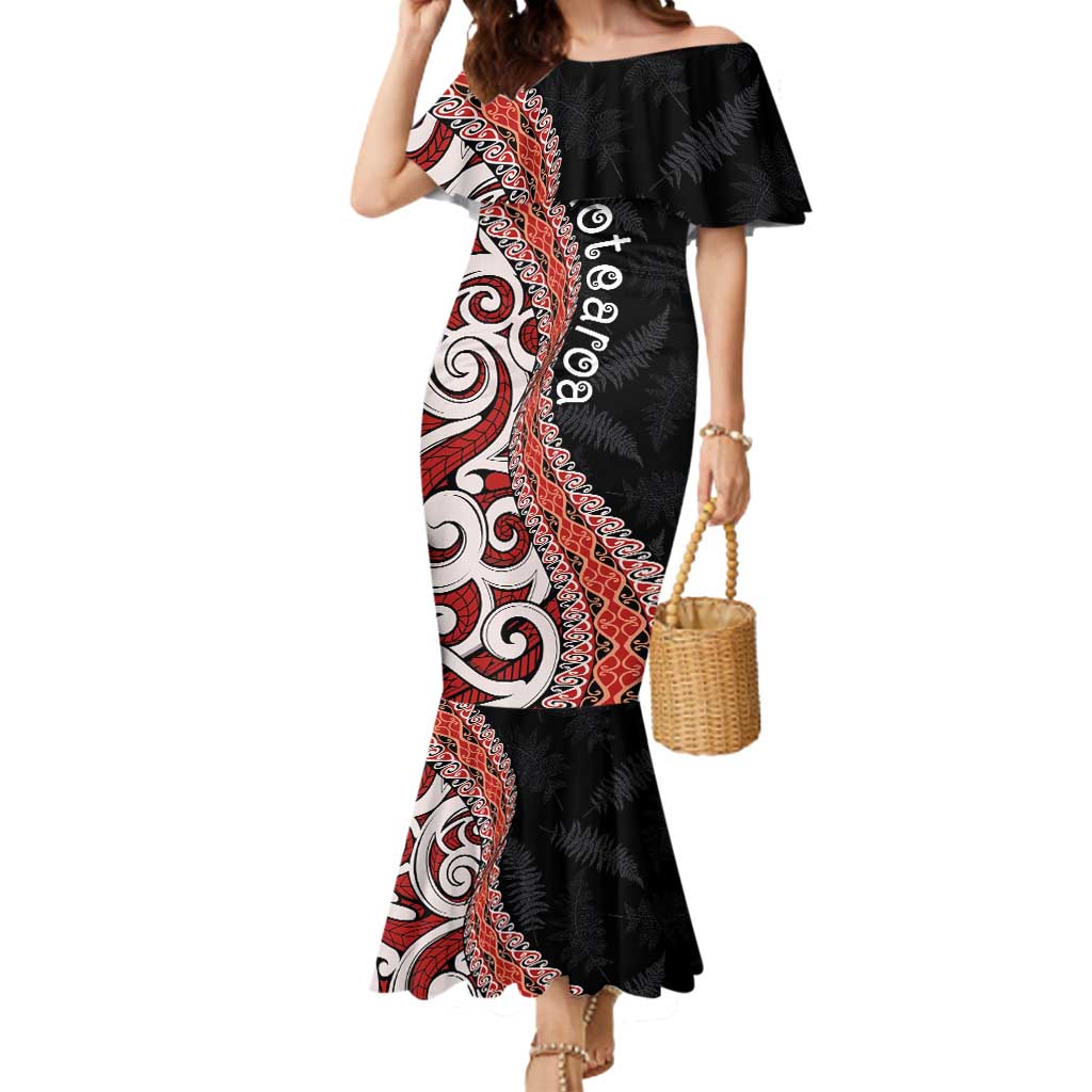 Aotearoa Maori Stylized Koru - Silver Ferns Mermaid Dress LT03 Women Red - Polynesian Pride
