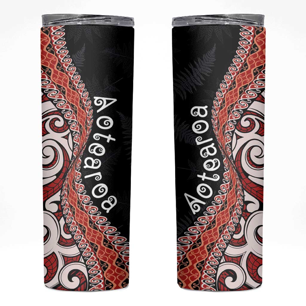 Aotearoa Maori Stylized Koru - Silver Ferns Skinny Tumbler LT03 Red - Polynesian Pride