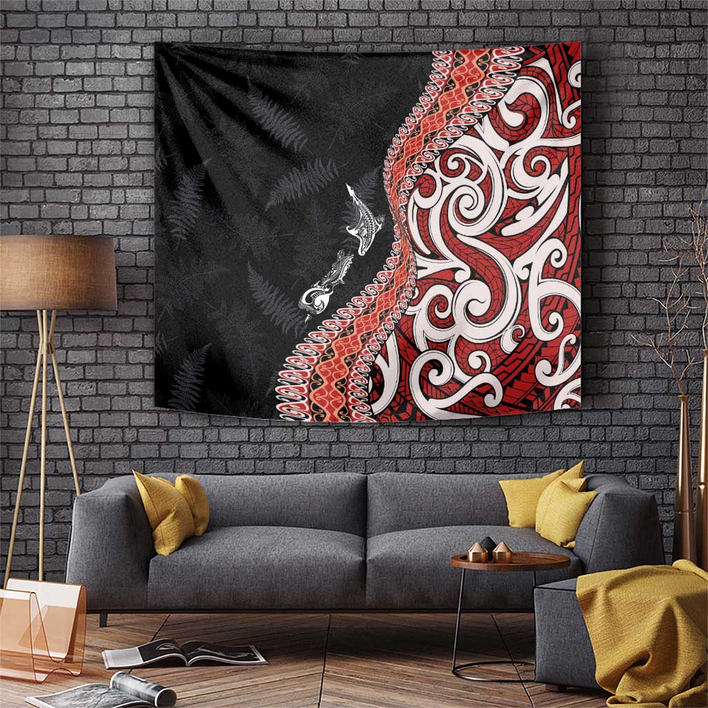 Aotearoa Maori Stylized Koru - Silver Ferns Tapestry LT03 Red - Polynesian Pride