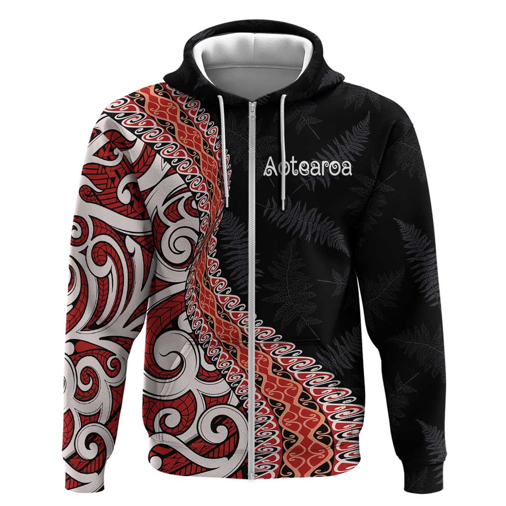 Aotearoa Maori Stylized Koru - Silver Ferns Zip Hoodie LT03 Zip Hoodie Red - Polynesian Pride