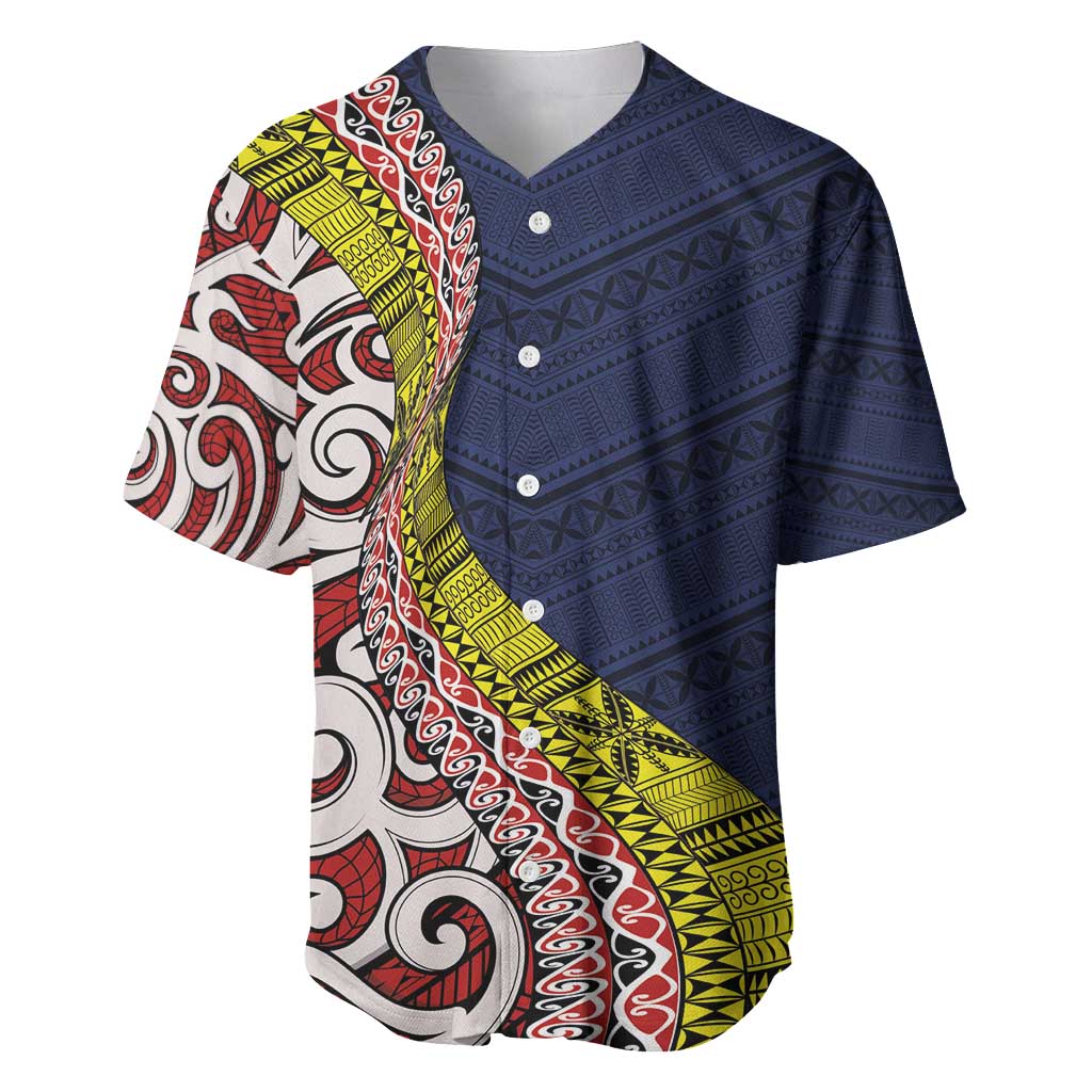 Aotearoa and Niue Baseball Jersey Hiapo Maori Stylized Koru LT03 Blue - Polynesian Pride