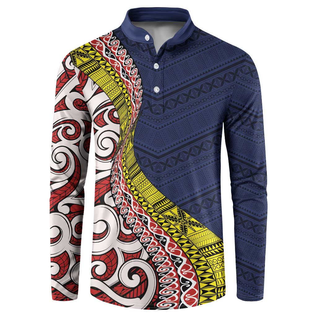 Aotearoa and Niue Button Sweatshirt Hiapo Maori Stylized Koru LT03 Blue - Polynesian Pride