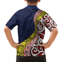 Aotearoa and Niue Family Matching Long Sleeve Bodycon Dress and Hawaiian Shirt Hiapo Maori Stylized Koru LT03 - Polynesian Pride
