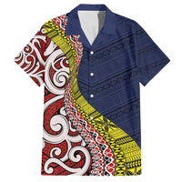 Aotearoa and Niue Family Matching Tank Maxi Dress and Hawaiian Shirt Hiapo Maori Stylized Koru LT03 Dad's Shirt - Short Sleeve Blue - Polynesian Pride