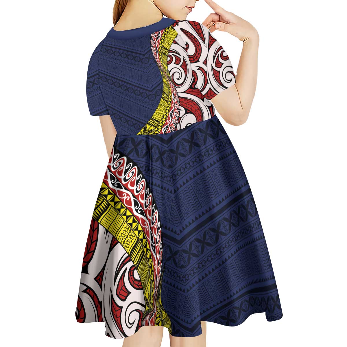 Aotearoa and Niue Kid Short Sleeve Dress Hiapo Maori Stylized Koru LT03 - Polynesian Pride