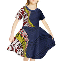 Aotearoa and Niue Kid Short Sleeve Dress Hiapo Maori Stylized Koru LT03 - Polynesian Pride