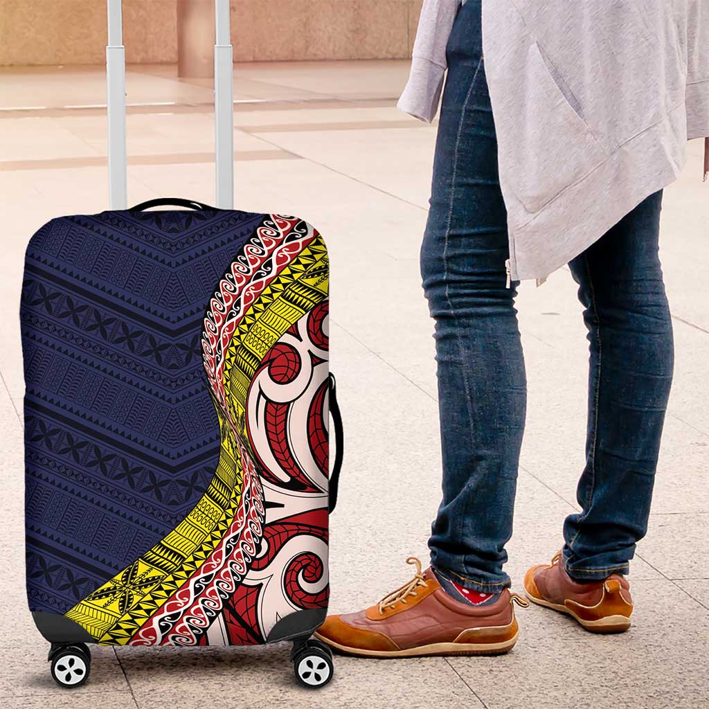 Aotearoa and Niue Luggage Cover Hiapo Maori Stylized Koru LT03 Blue - Polynesian Pride