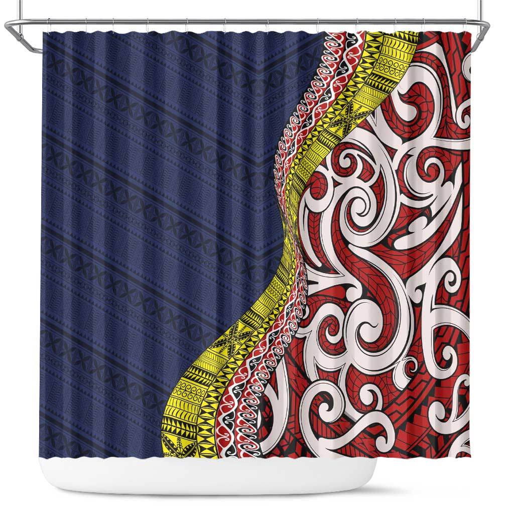 Aotearoa and Niue Shower Curtain Hiapo Maori Stylized Koru LT03 Blue - Polynesian Pride