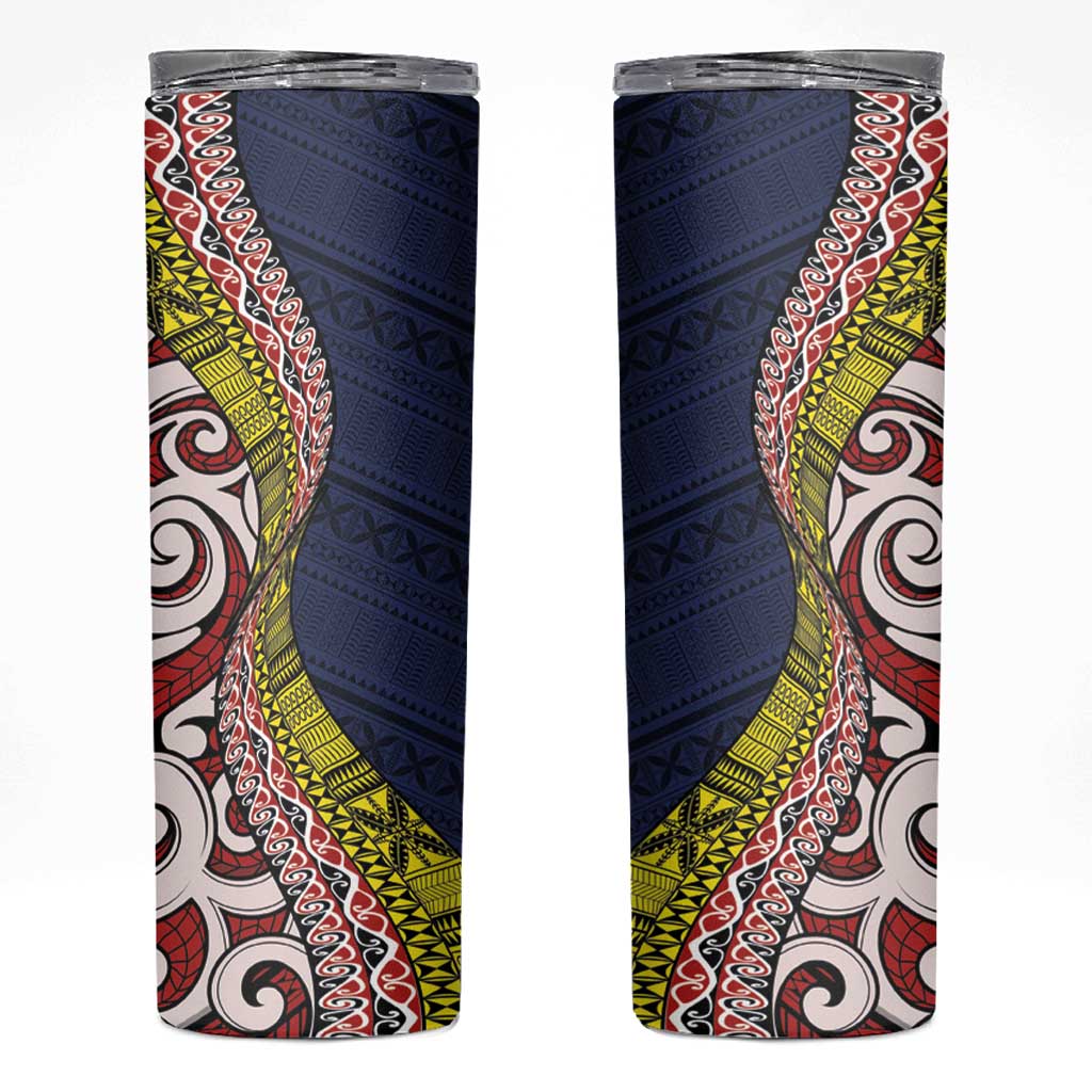 Aotearoa and Niue Skinny Tumbler Hiapo Maori Stylized Koru LT03 Blue - Polynesian Pride