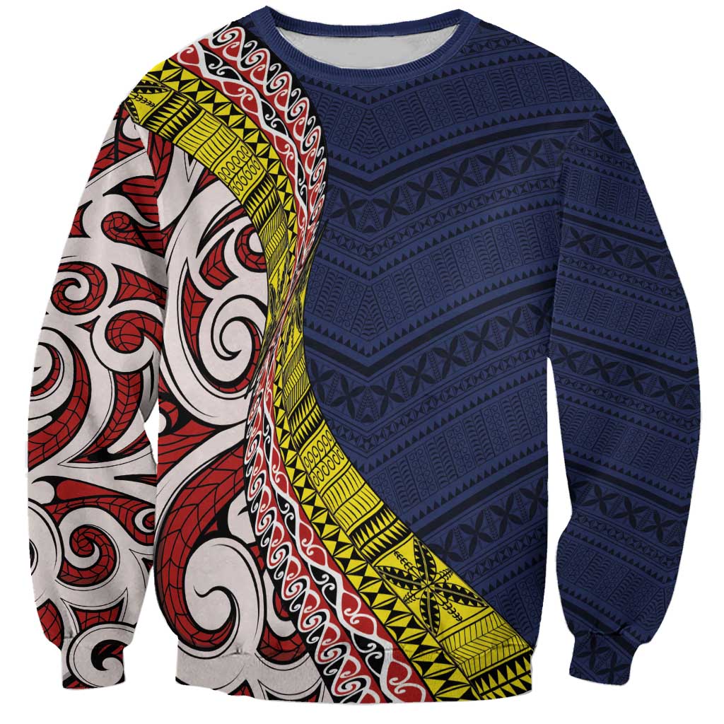 Aotearoa and Niue Sweatshirt Hiapo Maori Stylized Koru LT03 Unisex Blue - Polynesian Pride