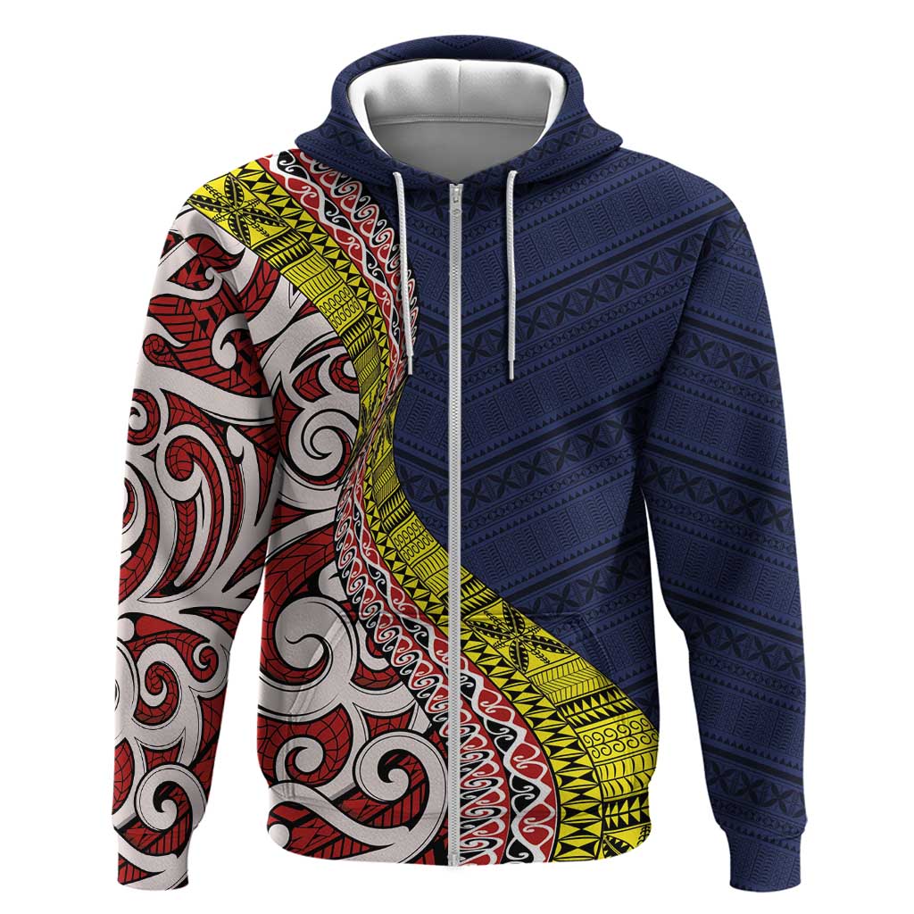 Aotearoa and Niue Zip Hoodie Hiapo Maori Stylized Koru LT03 Zip Hoodie Blue - Polynesian Pride