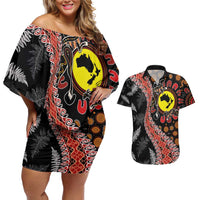 Aotearoa and Australia Couples Matching Off Shoulder Short Dress and Hawaiian Shirt Maori Koru Ferns With Aboriginal Kangaroo
