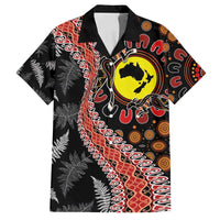 Aotearoa and Australia Family Matching Long Sleeve Bodycon Dress and Hawaiian Shirt Maori Koru Ferns With Aboriginal Kangaroo LT03 Dad's Shirt - Short Sleeve Black - Polynesian Pride