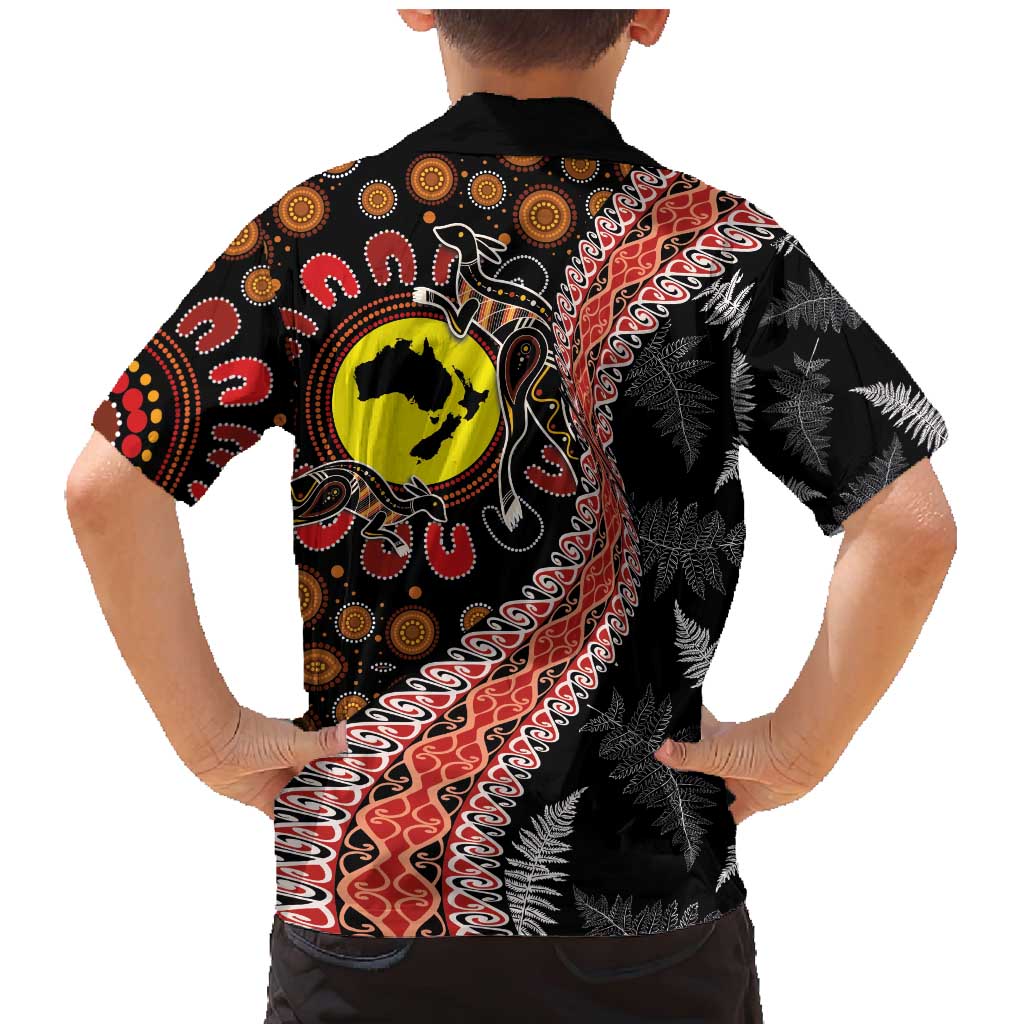 Aotearoa and Australia Family Matching Mermaid Dress and Hawaiian Shirt Maori Koru Ferns With Aboriginal Kangaroo LT03 - Polynesian Pride