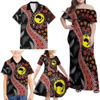 Aotearoa and Australia Family Matching Off Shoulder Maxi Dress and Hawaiian Shirt Maori Koru Ferns With Aboriginal Kangaroo LT03 - Polynesian Pride