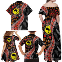 Aotearoa and Australia Family Matching Off Shoulder Maxi Dress and Hawaiian Shirt Maori Koru Ferns With Aboriginal Kangaroo LT03 - Polynesian Pride