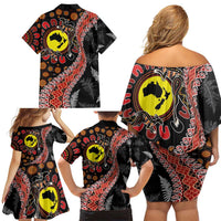 Aotearoa and Australia Family Matching Off Shoulder Short Dress and Hawaiian Shirt Maori Koru Ferns With Aboriginal Kangaroo LT03 - Polynesian Pride